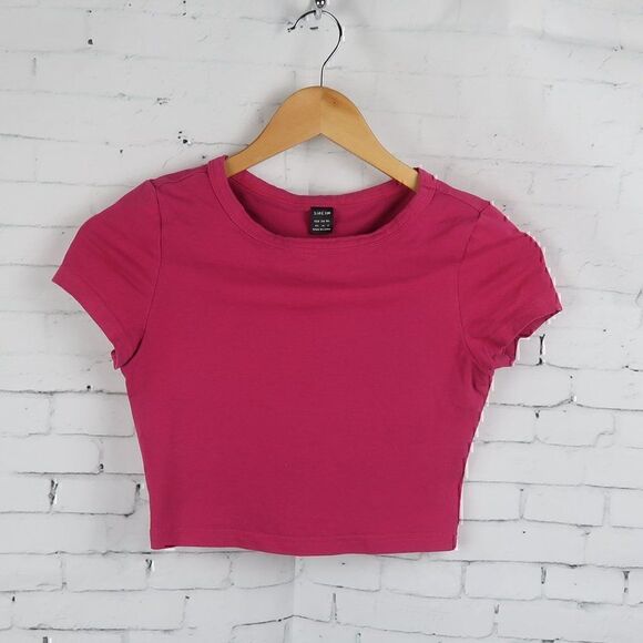 SHEIN HOT PINK CAP SLEEVE ROUND NECK CROP TOP SIZE XS - Picture 1 of 4